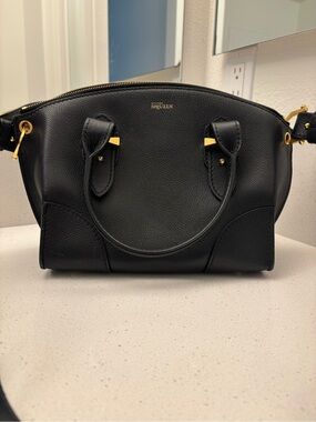 Alexander McQueen Black Pebbled Leather Satchel with Gold Hardware